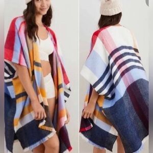 Aerie Plaid Oversized Ruana / Blanket Shawl | One Size